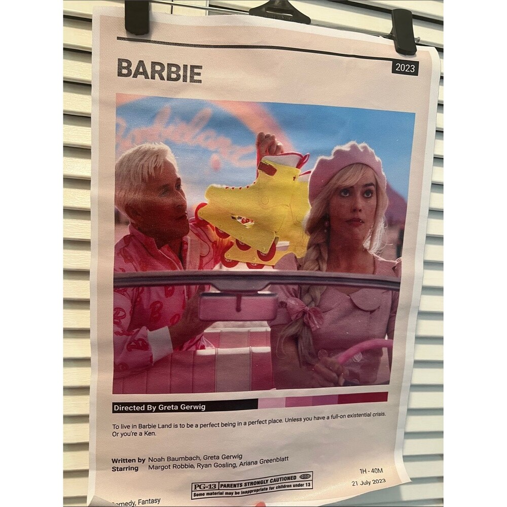 #2032**Unframed Barbie Poster Featuring Pink Accents and Yellow Roller Skates